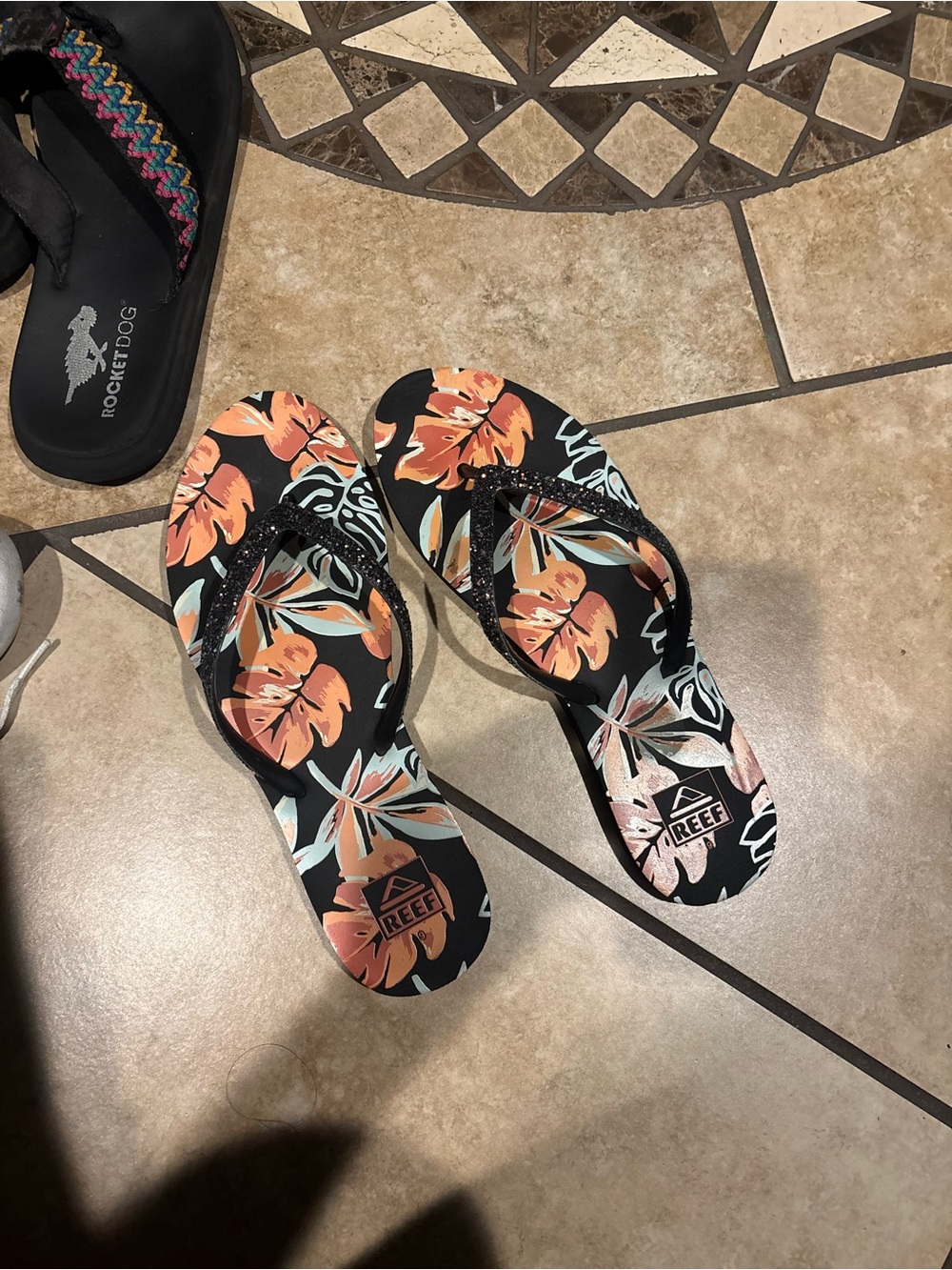 Reef Women's Black & Coral Floral Flip Flops